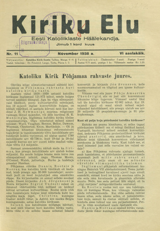 Kiriku Elu : Eesti Katoliiklaste Häälekandja ; 11 1938-11-09