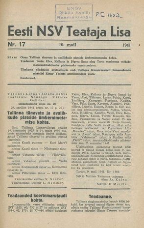 Eesti NSV Teataja lisa ; 17 1941-05-19