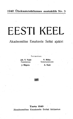 Eesti Keel ; 5 1940