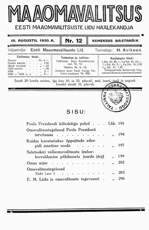 Maaomavalitsus ; 12 1930-08-10