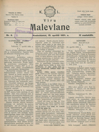 K. L. Viru Malevlane ; 8 1931-04-15