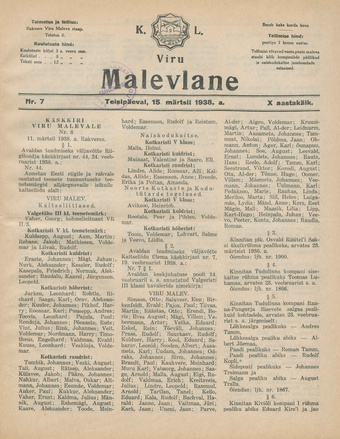K. L. Viru Malevlane ; 7 1938-03-15
