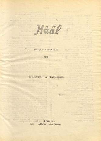 Hääl : kunsti, teaduse ja belletristika kuukiri ; sisukord 1936