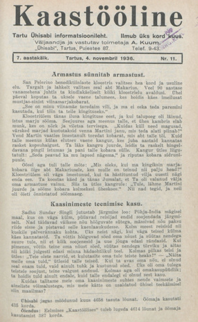 Kaastööline : Tartu Ühisabi Informatsioonileht ; 11 1936-11-04