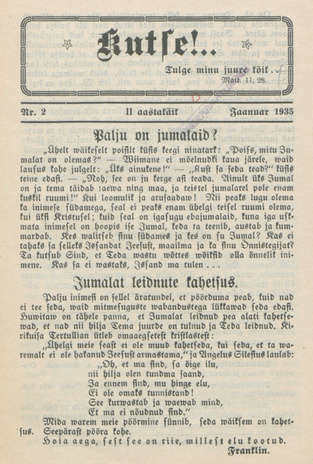 Kutse! : äratusleht linnas ja maal ; 2 1935-01-11