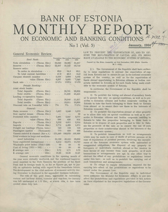 Bank of Estonia : monthly report on economic and banking conditions ; 1 1934-01