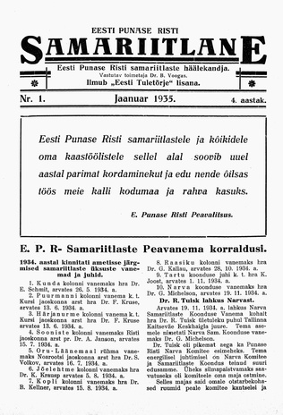 Eesti Punase Risti Samariitlane ; 1 1935-01
