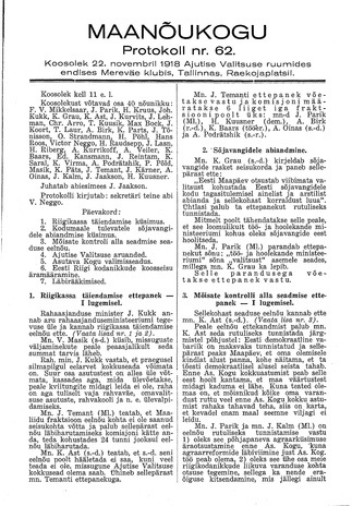 Maanõukogu protokoll nr.62 (22. november 1918)