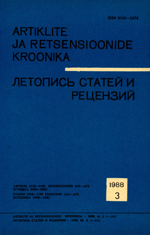Artiklite ja Retsensioonide Kroonika = Летопись статей и рецензий ; 3 1988-03