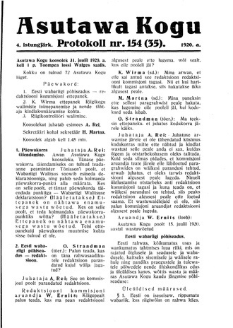 Asutawa Kogu protokoll nr.154 (35) (31. juuli 1920)