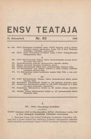 Eesti NSV Teataja ; 65 1940-12-16