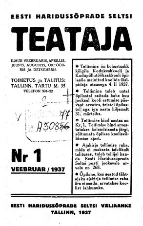 Eesti Haridussõprade Seltsi Teataja ; 1 1937-02