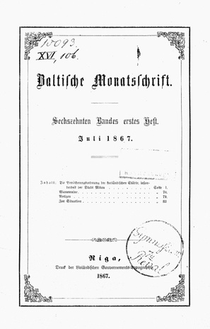 Baltische Monatsschrift ; 1 1867-07