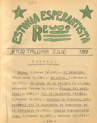 Estonia Esperantista Revuo ; 7 (35) 1922-07