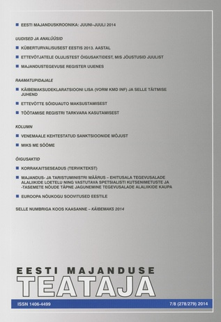 Eesti Majanduse Teataja : majandusajakiri aastast 1991 ; 7-8 (278-179) 2014