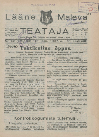 Lääne Maleva Teataja ; 1/2 (179/180) 1937-01-21