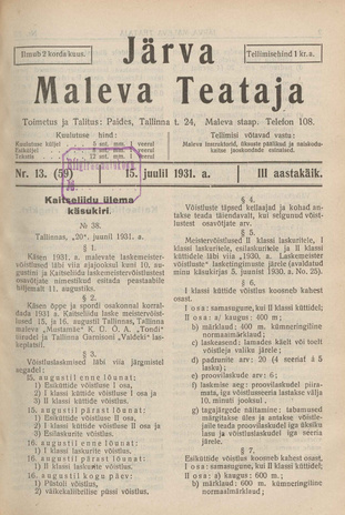 Järva Maleva Teataja ; 13 (59) 1931-07-15