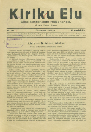 Kiriku Elu : Eesti Katoliiklaste Häälekandja ; 10 1938-10-07