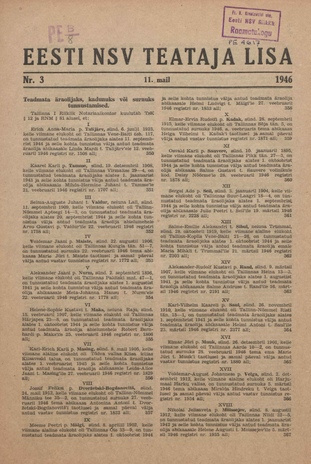 Eesti NSV Teataja lisa ; 3 1946-05-11