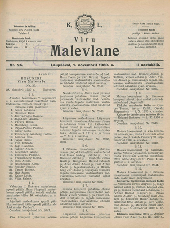 K. L. Viru Malevlane ; 24 1930-11-01