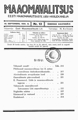 Maaomavalitsus ; 13 1931-09-10
