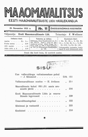 Maaomavalitsus ; 11 1933-11-29
