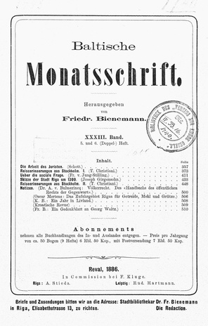 Baltische Monatsschrift ; 5-6 1886