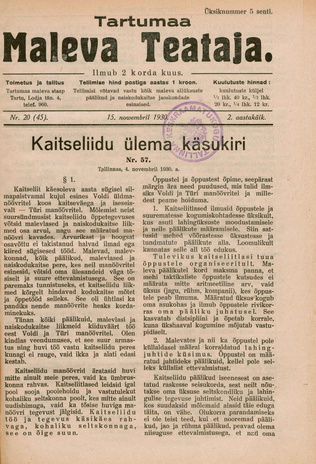 Tartumaa Maleva Teataja ; 20 (45) 1930-11-15