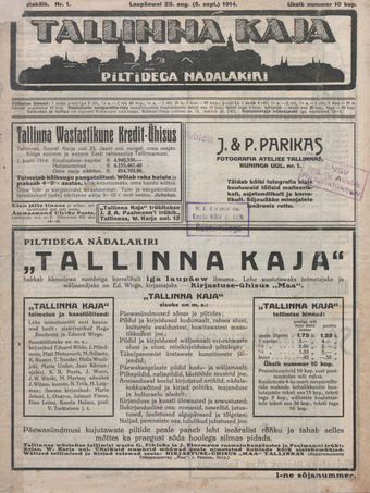 Tallinna Kaja : piltidega nädalakiri ; 1 1914-08-23