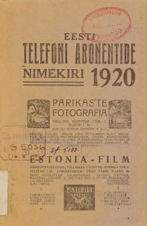 Eesti Wabariigi telefoni wõrgu abonentide nimekiri 1920. a.