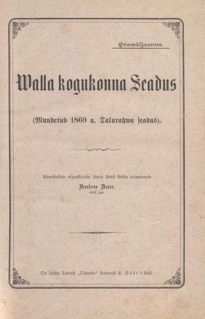 Walla kogukonna Seadus (Muudetud 1860 a. Talurahwa seadus