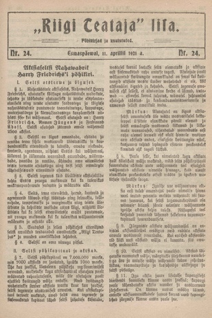 Riigi Teataja Lisa : seaduste alustel avaldatud teadaanded ; 24 1921-04-11