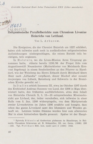 Zeitgenössische Parallelberichte zum Chronicon Livoniae Heinrichs von Lettland