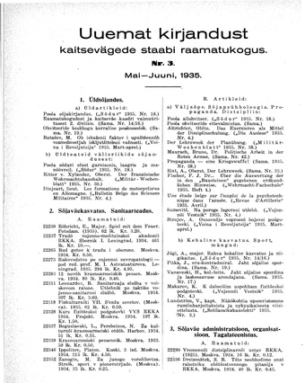 Uuemat Kirjandust Kaitsevägede Staabi raamatukogus ; 3 1935