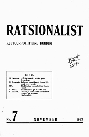 Ratsionalist : kultuurpoliitiline kuukiri ; 7 1933-11