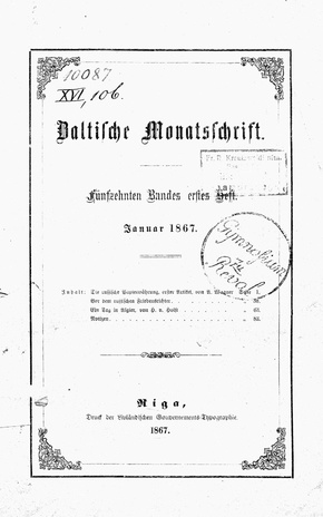 Baltische Monatsschrift ; 1 1867-01