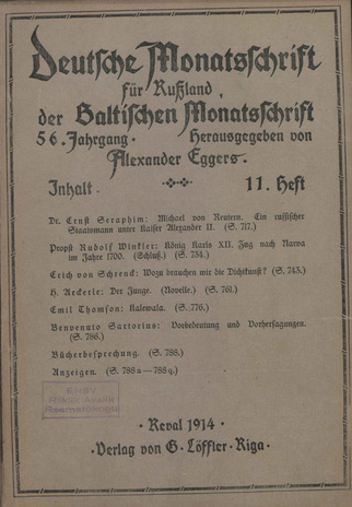 Baltische Monatsschrift ; 11 1914-11