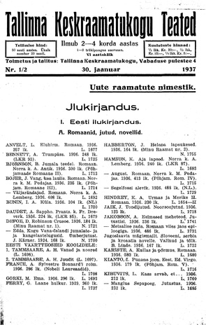 Tallinna Keskraamatukogu Teated ; 1-2 1937-01-30