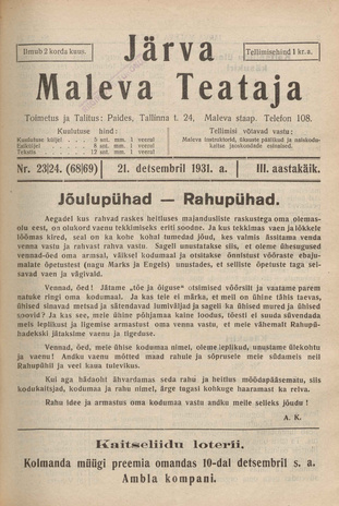 Järva Maleva Teataja ; 23/24 (68/69) 1931-12-21