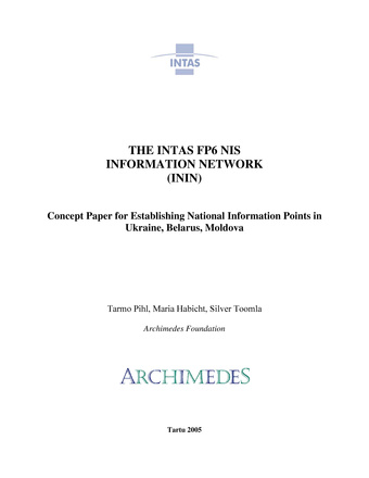The INTAS FP6 NIS Information Network (ININ: concept paper for establishing national information points in Ukraine, Belarus, Moldova