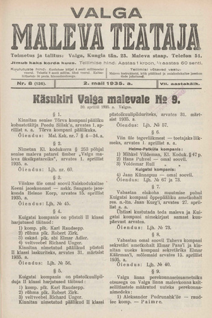 Valga Maleva Teataja ; 8 (136) 1935-05-02