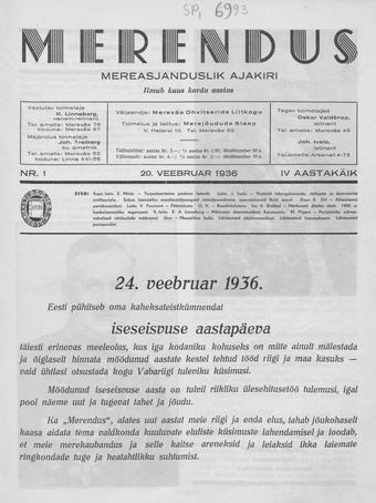 Merendus : mereasjanduslik ajakiri ; 1 1936