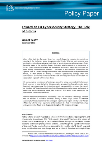 Toward an EU cybersecurity strategy: the role of Estonia