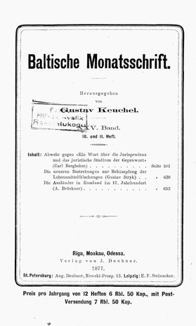 Baltische Monatsschrift ; 10-11 1877