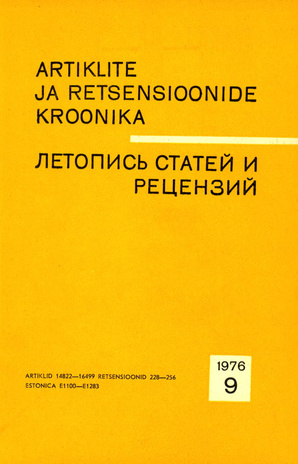 Artiklite ja Retsensioonide Kroonika = Летопись статей и рецензий ; 9 1976-09