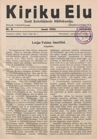 Kiriku Elu : Eesti Katoliiklaste Häälekandja ; 6 1933-06