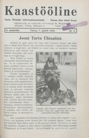 Kaastööline : Tartu Ühisabi Informatsioonileht ; 4 1938-04-07