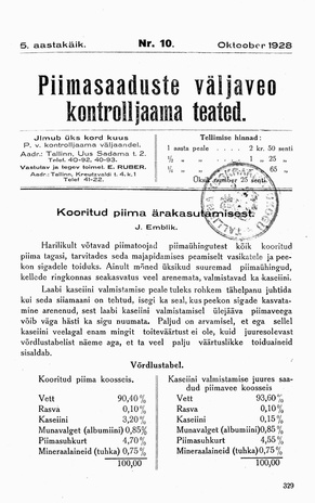 Piimasaaduste Väljaveo Kontrolljaama Teated ; 10 1928-10