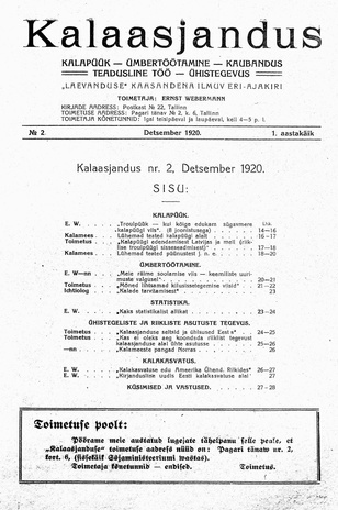 Kalaasjandus : kalapüük - ümbertöötamine - kaubandus - teadusline töö - ühistegevus ; 2 1920-12