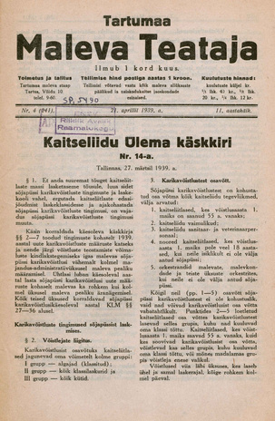 Tartumaa Maleva Teataja ; 4 (241) 1939-04-21